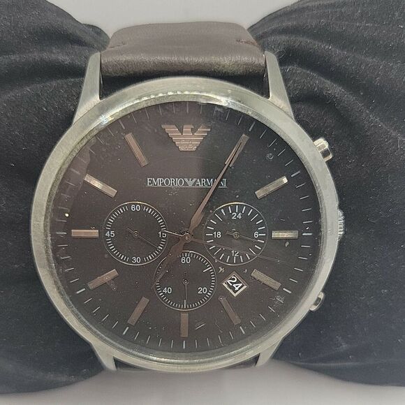 Emporio Armani AR2462 Men's Brown Leather Analog Dial Quartz Wrist Watch BC612 - Picture 1 of 10